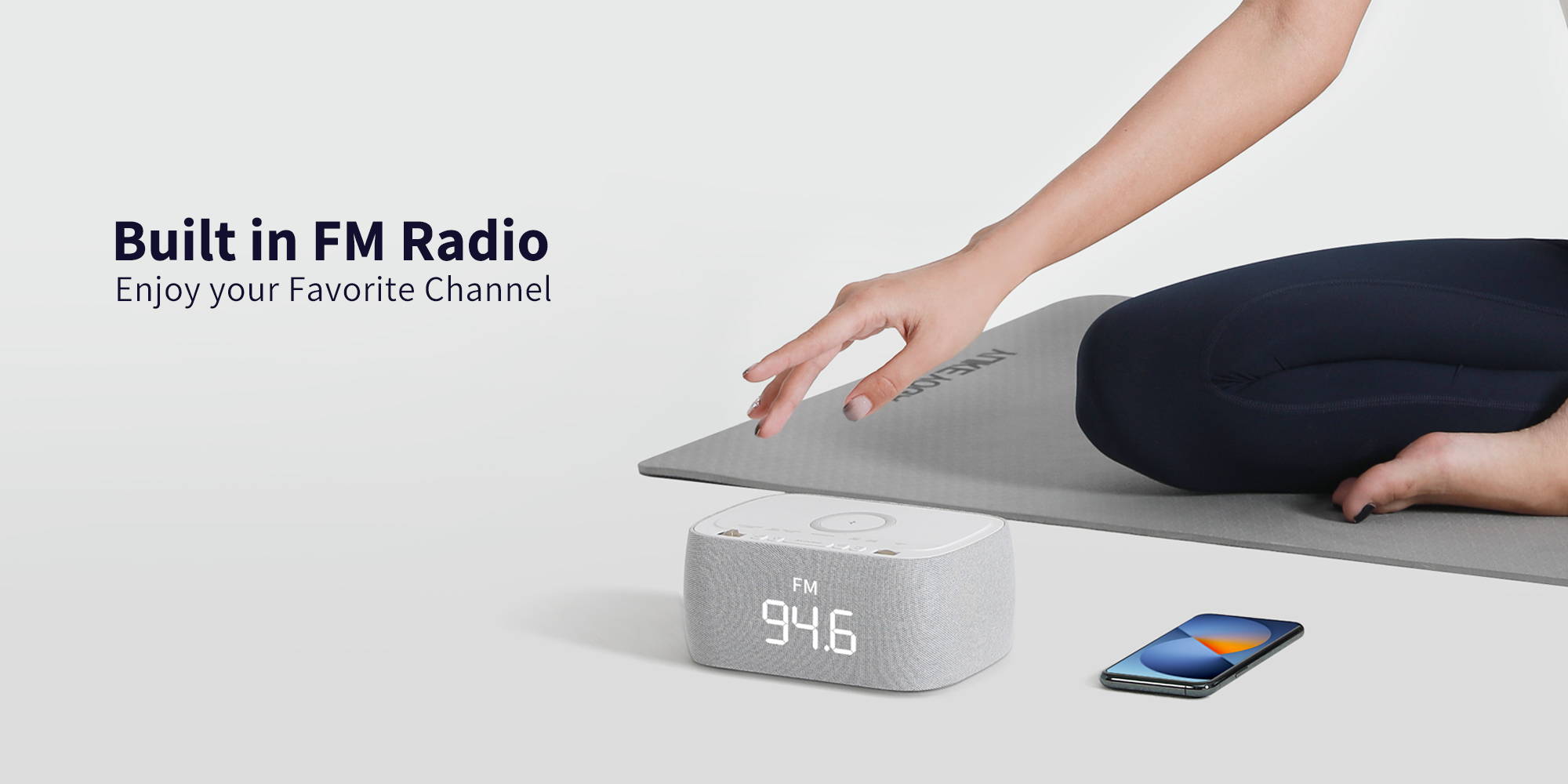 EZVALO 7in1 Alarm Clock with Wireless Charger & Night Light